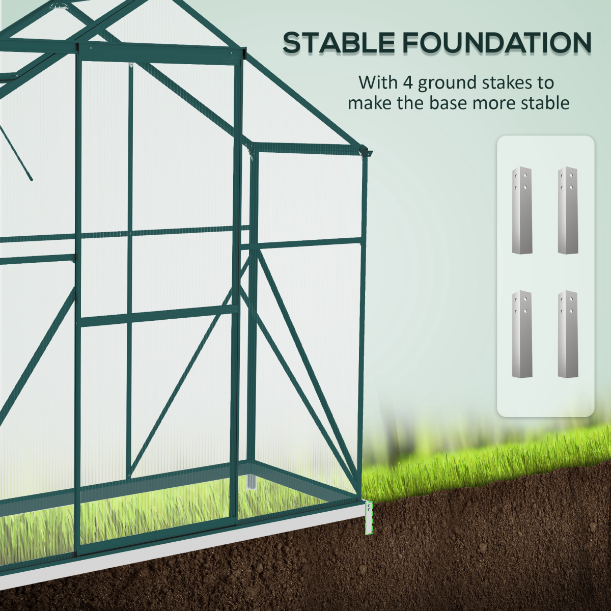 Outsunny 6 x 2.5ft Polycarbonate Greenhouse with Aluminium Frame & Sliding Door – Adjustable Vent, Green