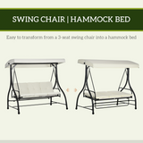 Outsunny 3-Seater Canopy Swing Chair with Padded Cushions – Garden Hammock Bench, Adjustable Canopy, Cream White