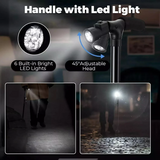 Folding Walking Stick with LED Light & Alarm, 5-Level Adjustable Height – Camping & Hiking Cane with 4-Foot Base
