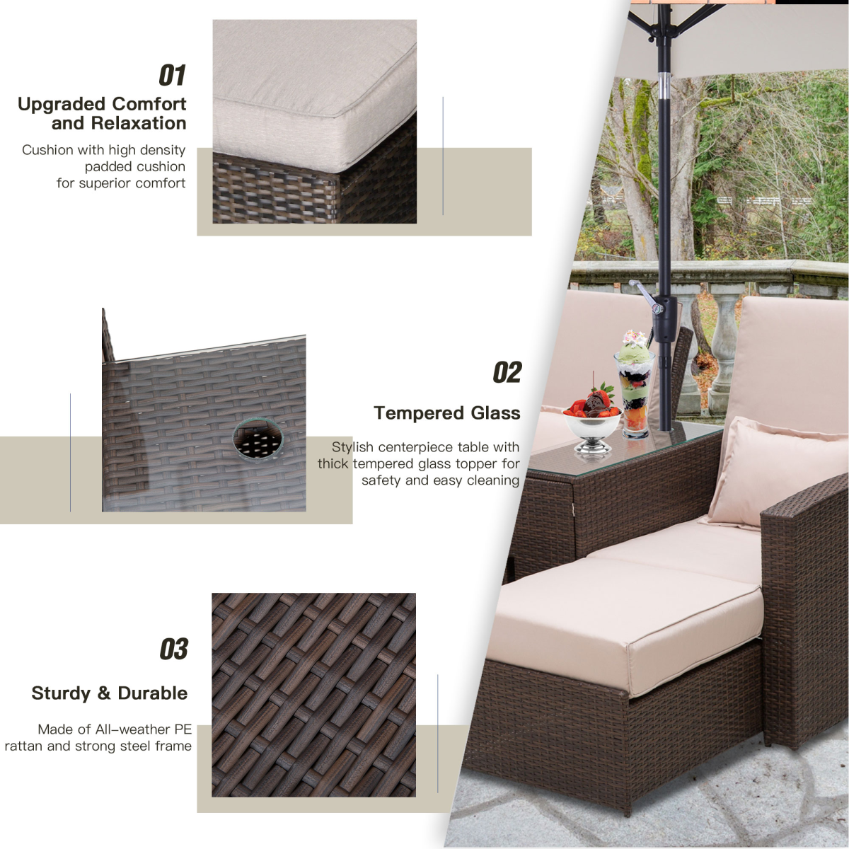 Close-up of the fire-retardant cushions on the Outsunny sun lounger