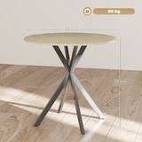 HOMCOM 80 cm Round Dining Table with Steel Cross Legs – Industrial Kitchen Table, White Oak Effect