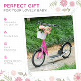 HOMCOM Kids Kick Scooter with Adjustable Handlebar, Dual Brakes & Basket – Big Wheel Scooter for Ages 5-12