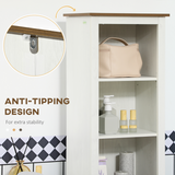 Tall Bathroom Cabinet with 3 Open Shelves, Cupboard & Adjustable Shelves – Storage Unit, White and Brown