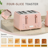 Kettle and 4-Slice Toaster Set with 1.7L Fast Boil Kettle & 7 Browning Levels – Pebbled Design, Light Pink