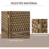 4-Panel Folding Room Divider with Shelves – Woven Wicker Effect Privacy Screen with Wood Frame, Brown