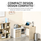 HOMCOM L-Shaped Corner Computer Desk with Cabinet, Drawer and Two Shelves – Home Office, Oak and White