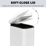 HOMCOM 5L Rectangular Steel Pedal Bin with Soft-Close Lid & Removable Inner Bucket – Compact White Kitchen Bin