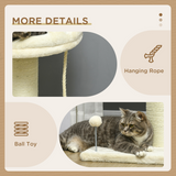 PawHut Cat Tree for Indoor Cats with Sisal Scratching Post & Spacious Bed – Kitten Climbing Tower, Cream