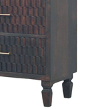 Artisan Furniture Solid Mango Wood Arno Carved Chest of 3 Drawers, Tapered Legs – Bedroom Storage, Dark Brown