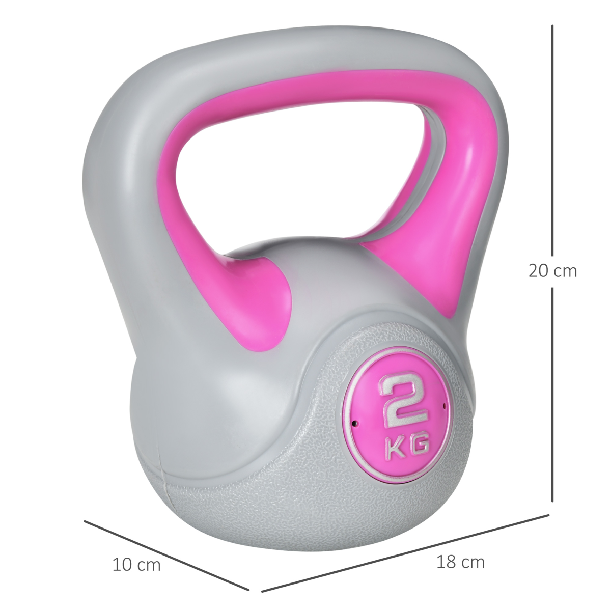 SPORTNOW 2kg Kettlebell with Wide Handle & Flat Base – Home Gym Strength Training Weight, Pink and Grey