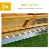 PawHut Wooden Rabbit Hutch with Hinged Top and Slide-Out Tray – Outdoor Small Animal House, Yellow and Green