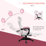 Vinsetto Reclining Racing Gaming Chair with Footrest & 170° Recline – Ergonomic Office Chair, Pink