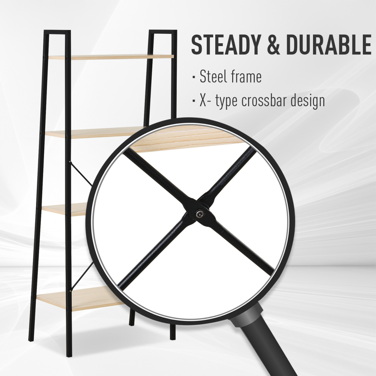 4-Tier Minimalist Ladder Shelf Unit with Steel Frame & MDF Shelves – Home Display Storage Bookcase