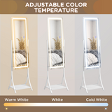 HOMCOM LED Full Length Floor Mirror with Storage Shelf, 3 Light Colours & Adjustable Tilt – Dressing Mirror