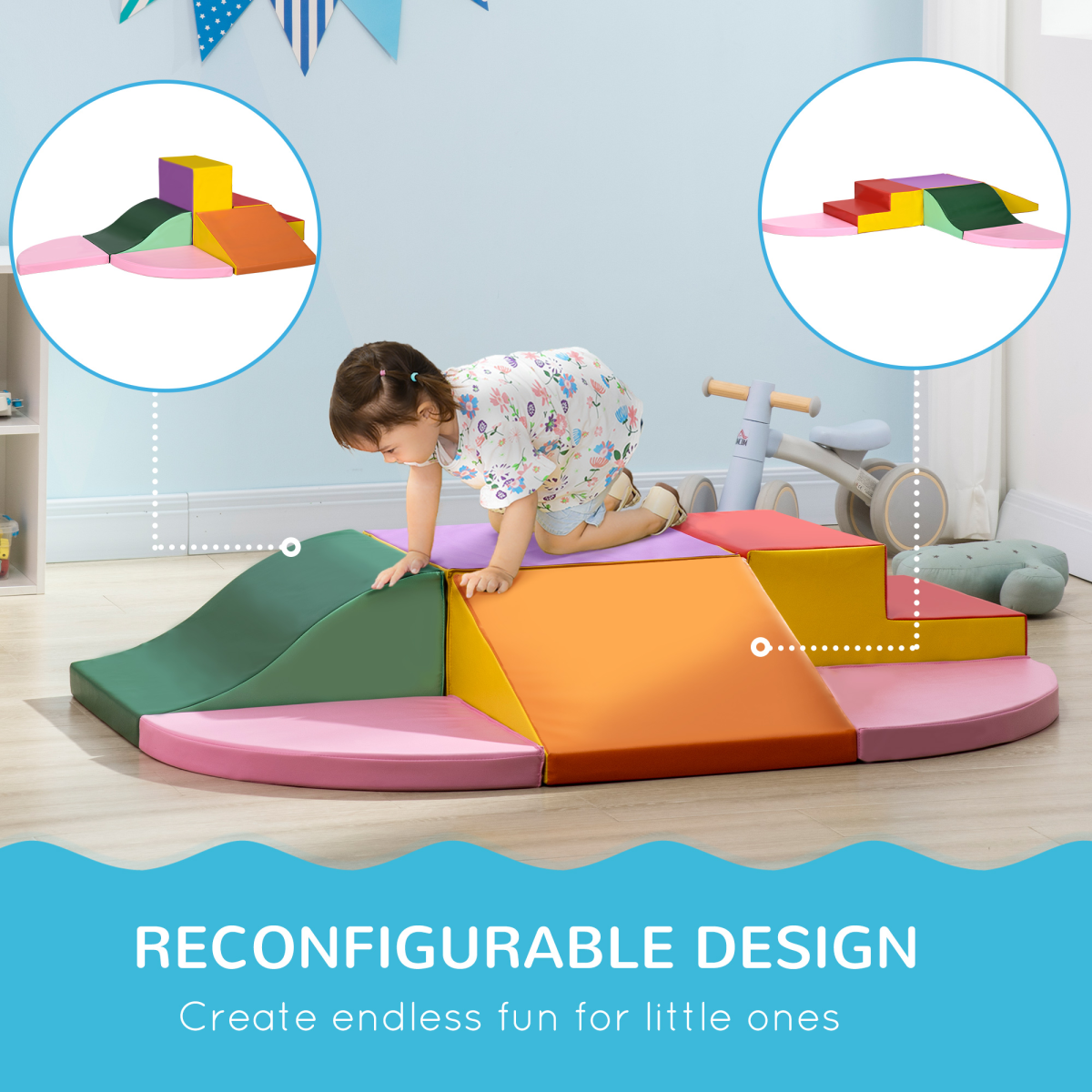 Kids Soft Play Set with 6 Foam Blocks – Modular Climb & Crawl Toddler Activity Toys, 12–36 Months