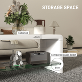 HOMCOM High Gloss Coffee Table with Lower Glass Shelf – Curved Two-Tier Living Room Table, White