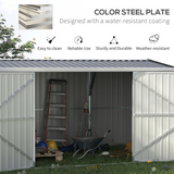 Outsunny 420 x 245 cm Galvanised Steel Garden Shed with Sloped Roof and Double Doors – Tool Storage, Grey