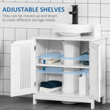 kleankin Under Sink Bathroom Cabinet with 2 Slatted Doors and Movable Shelf – Vanity Unit, White MDF