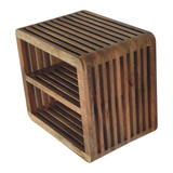 Artisan Furniture Soba Wall Mounted Bedside Table with 2 Open Shelves – Hand-Carved Solid Mango Wood, Brown