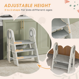 AIYAPLAY Foldable Toddler Tower with Adjustable Height, Handle and Non-Slip Steps – Kitchen Helper Stool, Grey