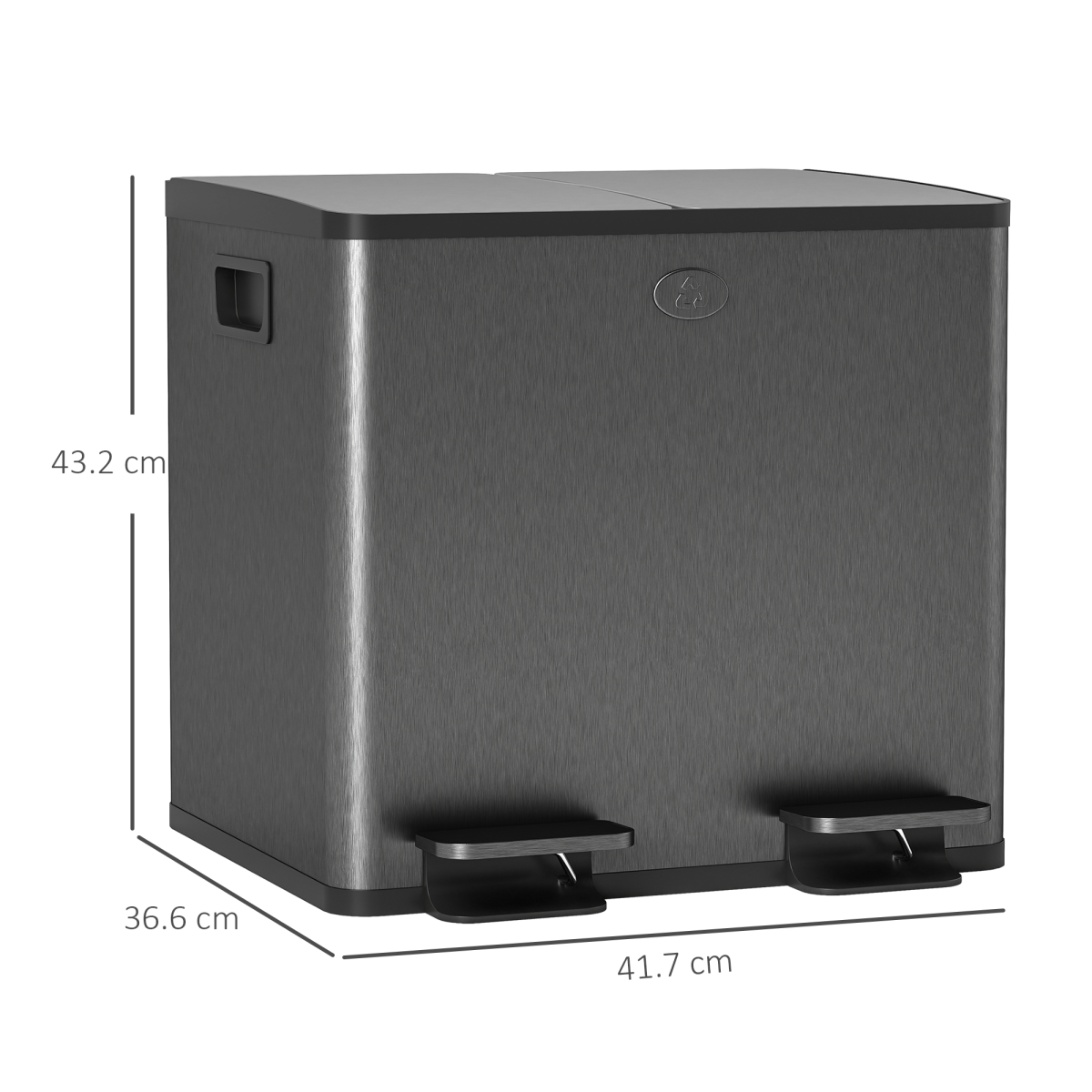 HOMCOM 2 x 15L Dual Compartment Pedal Bin for Recycling & Waste – Stainless Steel Kitchen Bin, Black