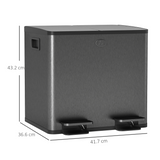HOMCOM 2 x 15L Dual Compartment Pedal Bin for Recycling & Waste – Stainless Steel Kitchen Bin, Black