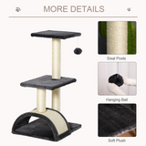 Pawhut Three-Tier Cat Tree with Sisal Scratching Posts and Hanging Ball – Plush Indoor Activity Centre, Grey