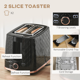HOMCOM 1.7L Fast Boil Kettle & 2-Slice Toaster Set with 7 Browning Settings – Honeycomb Texture, Black