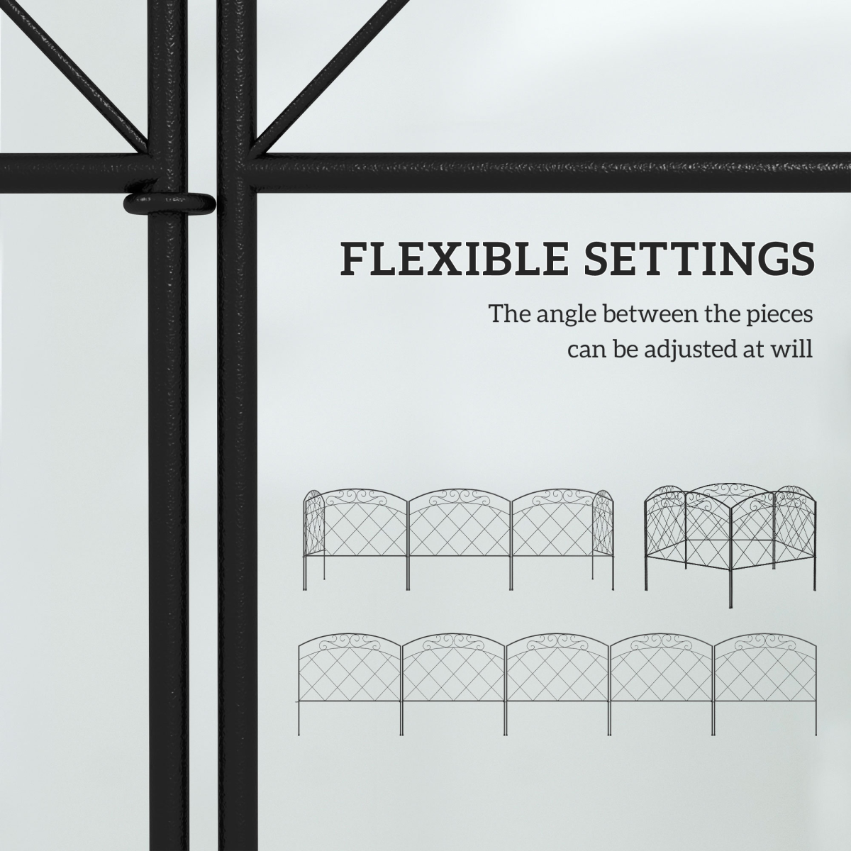 Outsunny Outdoor Picket Fence Panels, 61cm x 3m, with Arched Top & Swirl Design – Garden Border Edging, Black