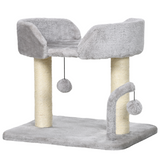 Plush Cat Tree with Sisal Scratching Post, Top Perch & Hanging Toy Balls – Compact Cat Tower, Light Grey