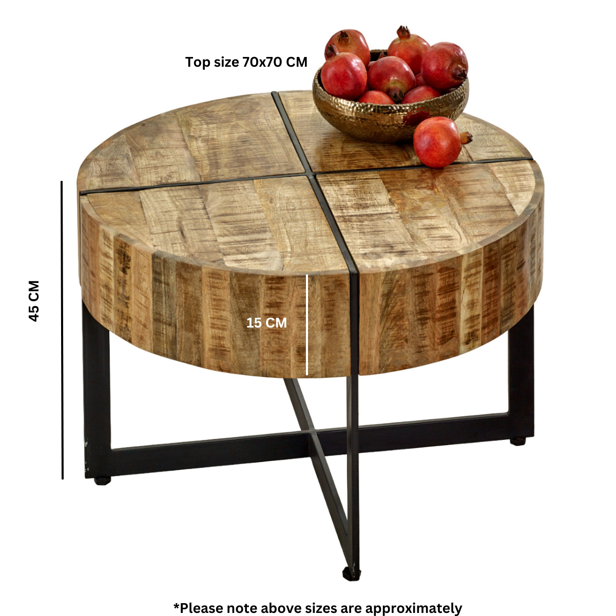 Surrey Solid Mango Wood Coffee Table with Inlaid Metal Legs – Handmade Industrial-Natural Style