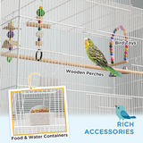 PawHut Rolling Bird Cage with Stand – Steel, Toys, Perches and Wheels, 79 x 49 x 133cm, White
