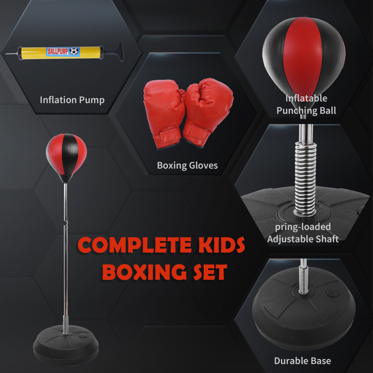 HOMCOM Kids Boxing Set with Adjustable Punch Bag, 6oz Gloves & Air Pump – Fillable Base Training Ball