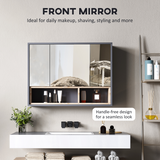 HOMCOM Wall-Mounted Bathroom Mirror Cabinet with Eight Compartments and Shelves, Grey