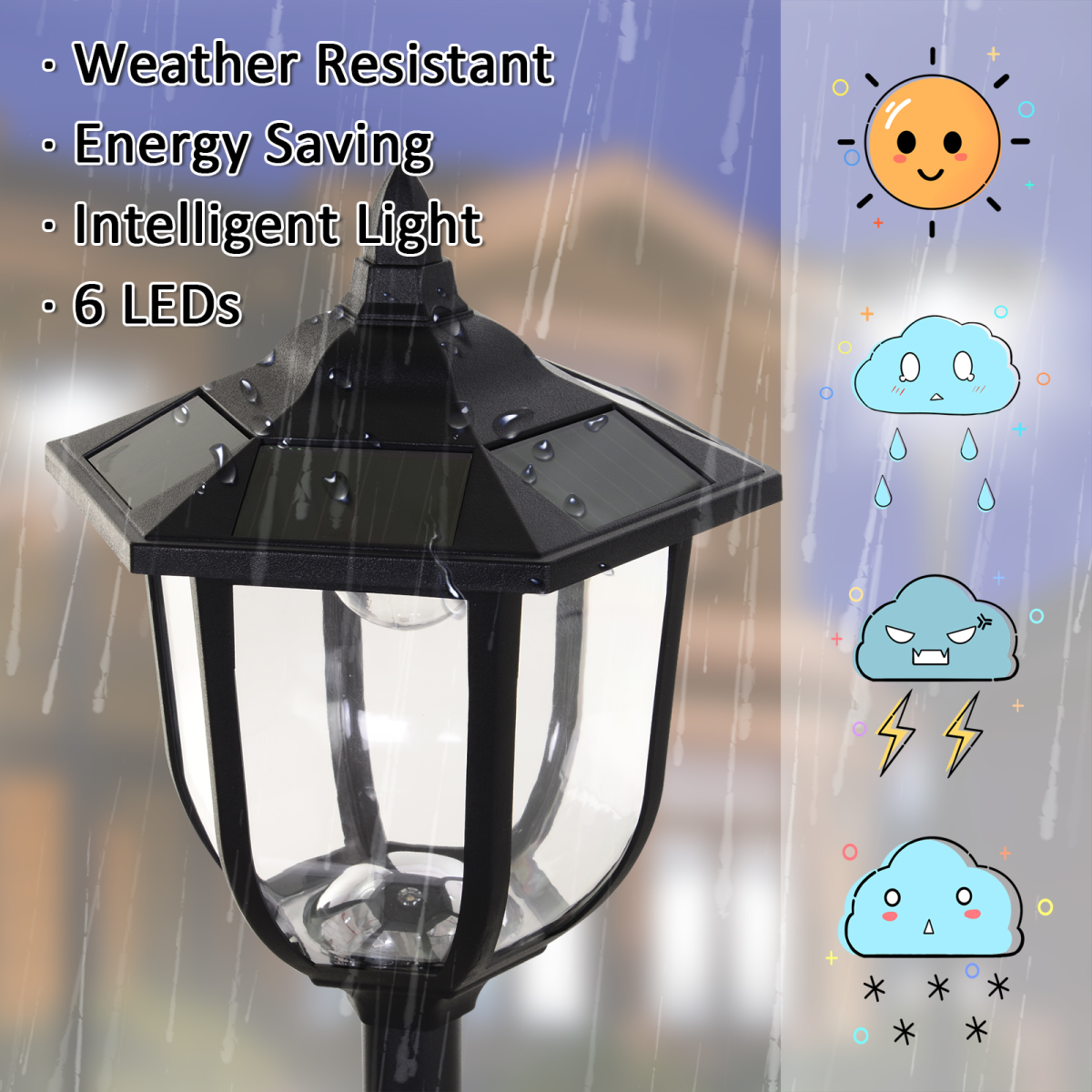 Outsunny 1.77m Free-Standing Solar LED Lamp Post with Six LEDs & IP44 Rating – Garden Light, Black