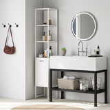 White Bathroom Storage Cabinet with Open & Closed Compartments – Freestanding Organiser
