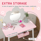 AIYAPLAY Kids Dressing Table with Mirror, Stool and Storage Drawer – Cloud Design Play Vanity Set, White