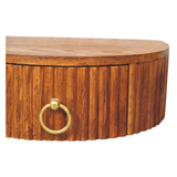 Artisan Furniture Ring Pull Wall Mounted Nightstand, 1 Drawer & Ribbed Half-Moon Form – Tiger Oak, Brown