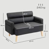 HOMCOM 2-Seater Faux Leather Sofa with Solid Wooden Legs – Compact Settee for Small Spaces and Offices