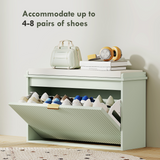 Shoe Storage Bench with Cushioned Seat & Drawer for 8 Pairs – 80cm Hallway Shoe Cabinet, Green and Beige