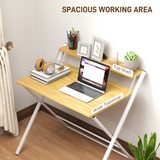 HOMCOM Folding Desk with 2-Tier Shelf – Space-Saving Home Office Computer Table, Maple Wood-Effect