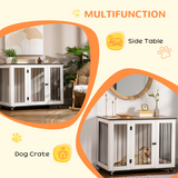 PawHut Dog Crate Furniture End Table with Lockable Door and Roller Castors – For Large Dogs, White