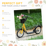 HOMCOM Kids Kick Scooter with Dual Brakes, Basket & Cup Holder – Adjustable Big Wheel Scooter for 5-12 Years