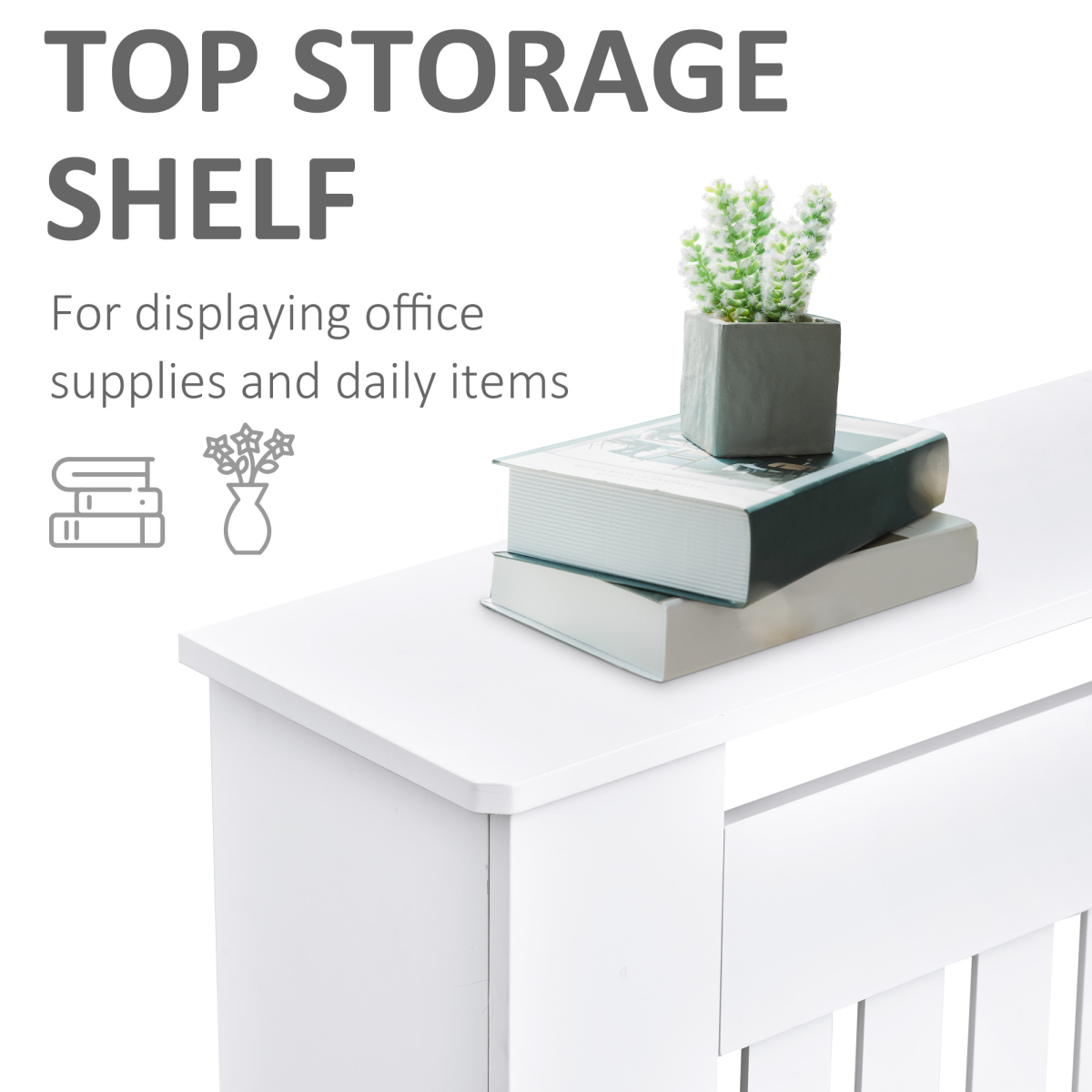 HOMCOM White Slatted MDF Radiator Cover with Lined Grill – Heat-Friendly Shelf, 152 x 19 x 81cm