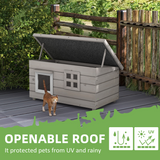 PawHut Wooden Cat House for Outdoors with Openable Asphalt Roof & Window – Elevated Shelter, Grey