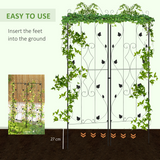 Outsunny Set of 2 Metal Garden Trellises for Climbing Plants – Leaf Design, Powder Coated Steel, Black