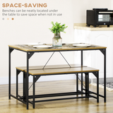 HOMCOM Modern Dining Table & 2 Benches Set for 4 – Space-Saving Three-Piece Kitchen Set