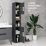 kleankin Tall Slim Bathroom Cabinet with Soft Close Doors – Geometric Panel Storage Unit