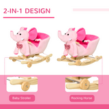 HOMCOM 2-in-1 Baby Rocking Elephant Ride-On with Wheels and 32 Nursery Rhymes – Toddler Rocker, Pink