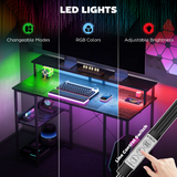 HOMCOM Reversible Computer Desk with Charging Station, RGB LED Lights & Monitor Stand – Home Office, Black